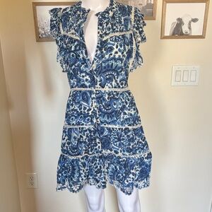 House of Harlow 1960 Melba Blue Floral Ruffle Eyelet Tiered Dress